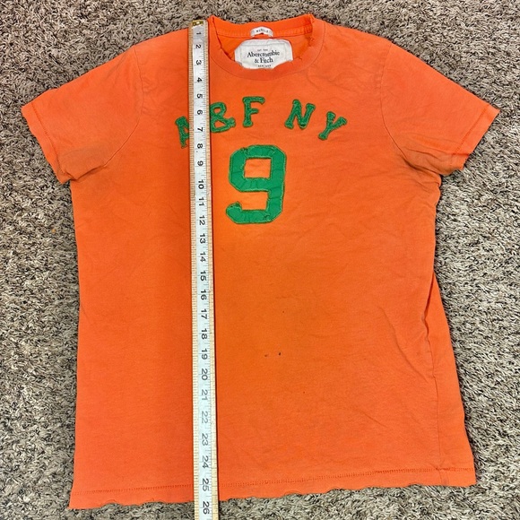 Abercrombie Fitch Distressed Mens T-Shirt Large Single Stitch Number 9 Orange - Picture 3 of 7